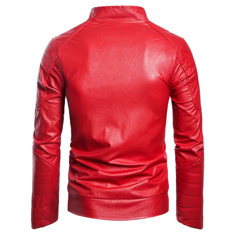 Men's Long Sleeve Zipper Cardigan Sheep Skin Leather Jacket Leather Coat