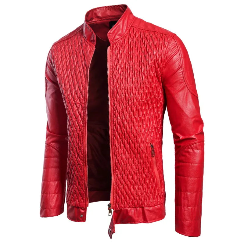 Men's Long Sleeve Zipper Cardigan Sheep Skin Leather Jacket Leather Coat