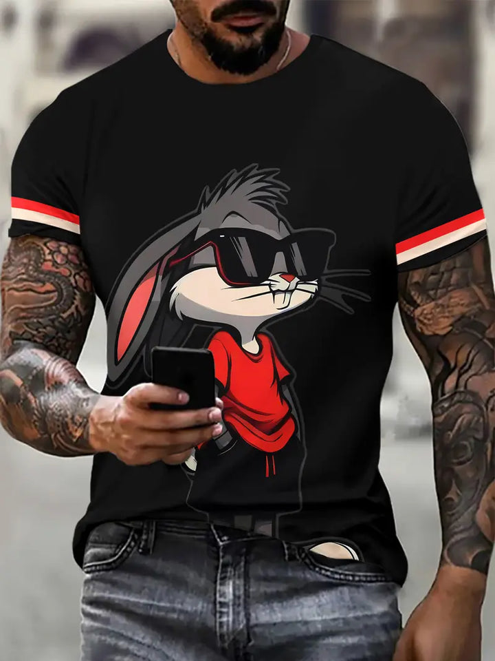 Unisex Cool Rabbit Print 3D Digital Print T-Shirt, Summer Fashion Casual Breathable