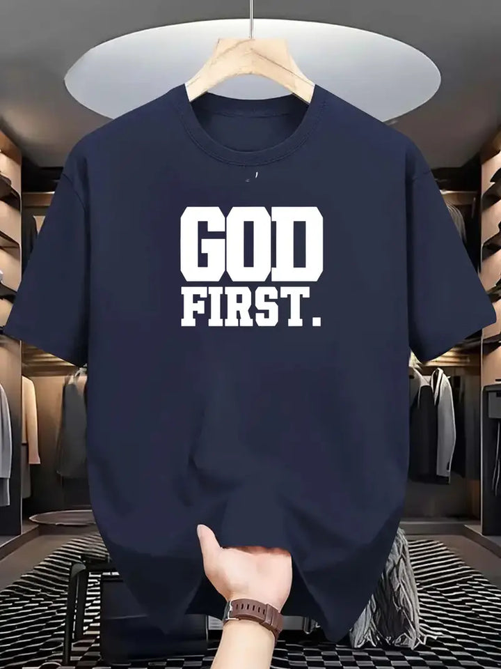 Unisex Casual "GOD FIRST" Graphic Short Sleeve T-Shirt