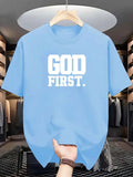 Unisex Casual "GOD FIRST" Graphic Short Sleeve T-Shirt