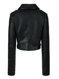 Women's Solid Zipper Front Sheep Leather Crop Jacket, Casual Long Sleeve Lightweight Jacket For Fall & Spring