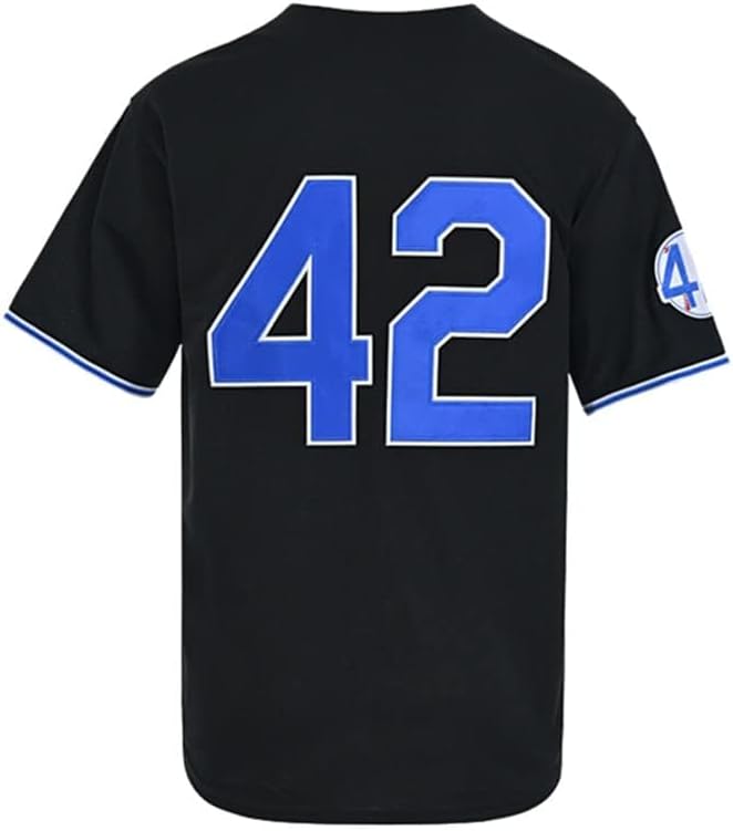 Men's Black Legend 42 Button Down Jersey 90s Hip Hop Baseball Jersey