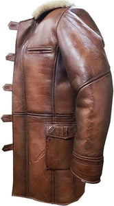 Men's Leather Jacket,Quilted,Racing,Cafe Racer Jacket||Sheepskin Brown Fur Bomber Leather Jacket
