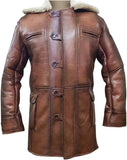 Men's Leather Jacket,Quilted,Racing,Cafe Racer Jacket||Sheepskin Brown Fur Bomber Leather Jacket