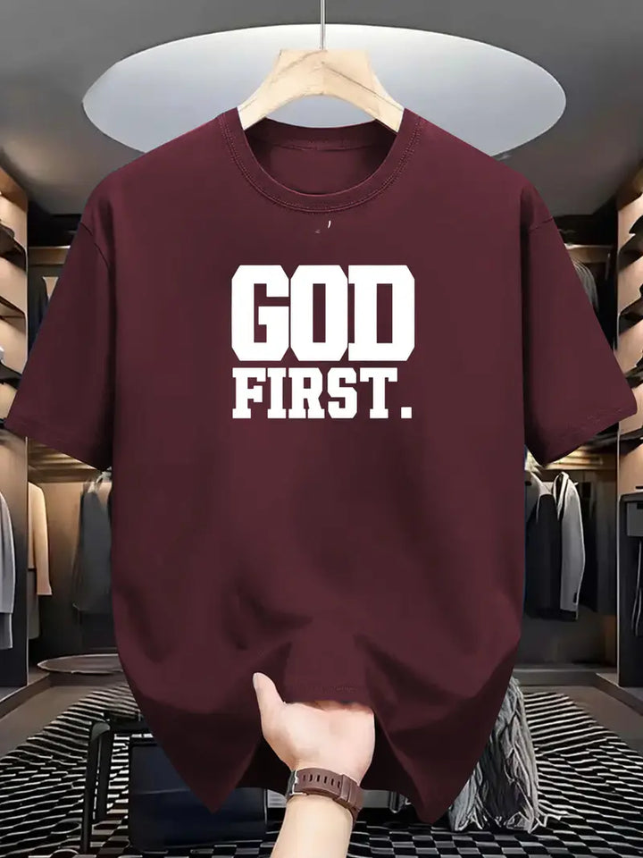 Unisex Casual "GOD FIRST" Graphic Short Sleeve T-Shirt