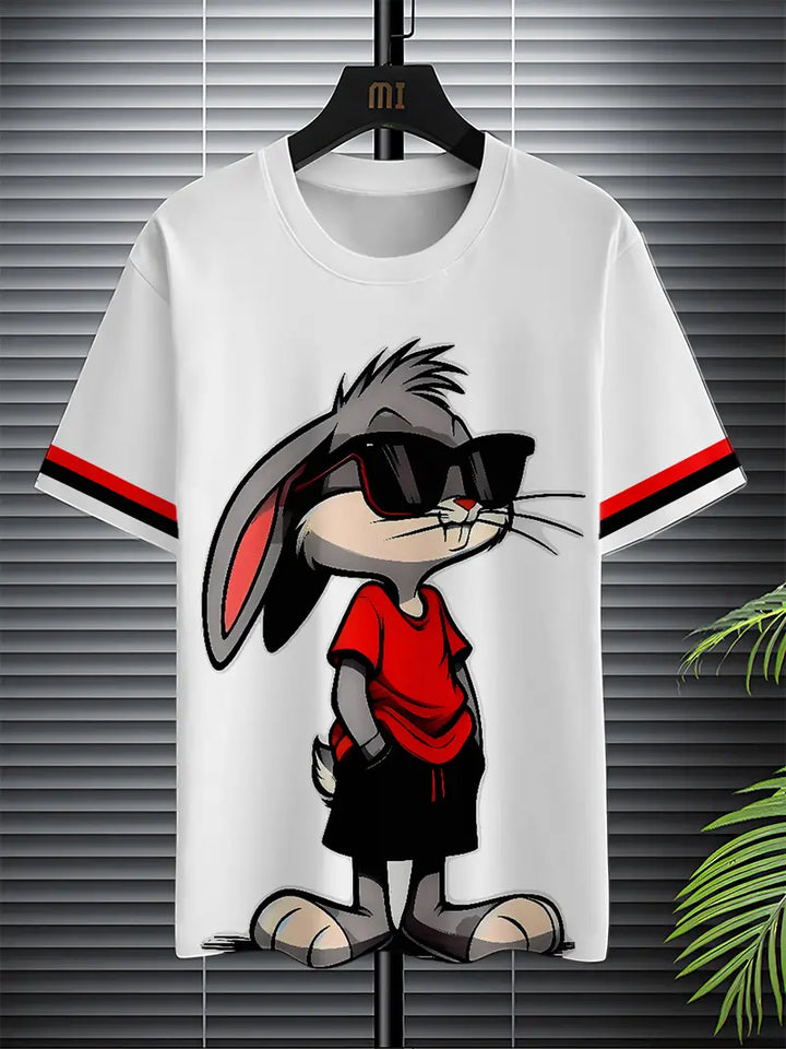 Unisex Cool Rabbit Print 3D Digital Print T-Shirt, Summer Fashion Casual Breathable