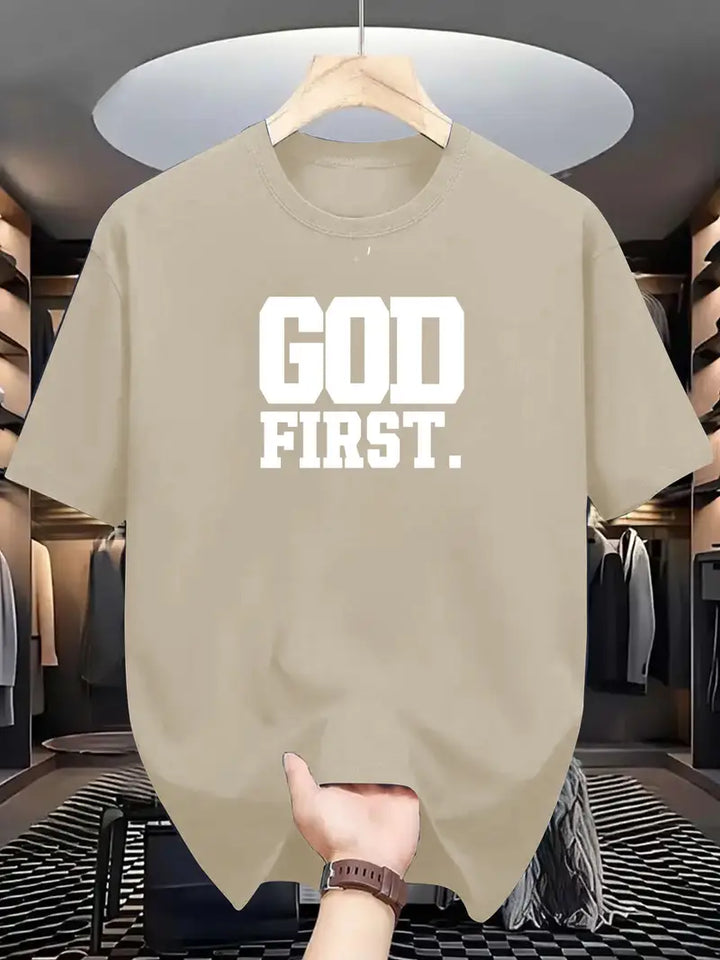 Unisex Casual "GOD FIRST" Graphic Short Sleeve T-Shirt