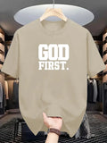 Unisex Casual "GOD FIRST" Graphic Short Sleeve T-Shirt