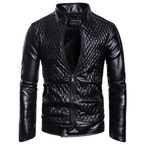 Men's Long Sleeve Zipper Cardigan Sheep Skin Leather Jacket Leather Coat