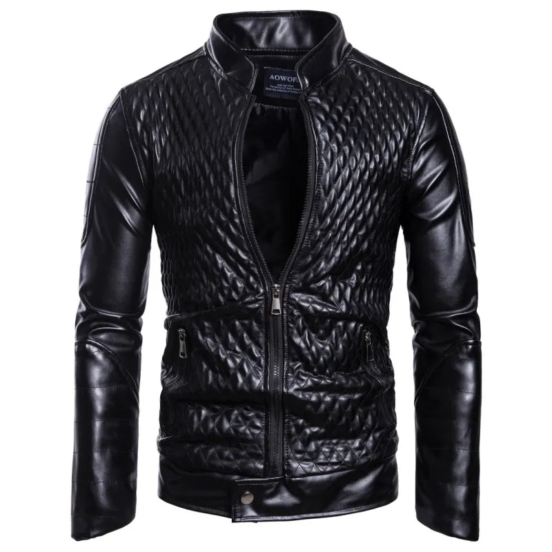 Men's Long Sleeve Zipper Cardigan Sheep Skin Leather Jacket Leather Coat
