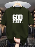 Unisex Casual "GOD FIRST" Graphic Short Sleeve T-Shirt