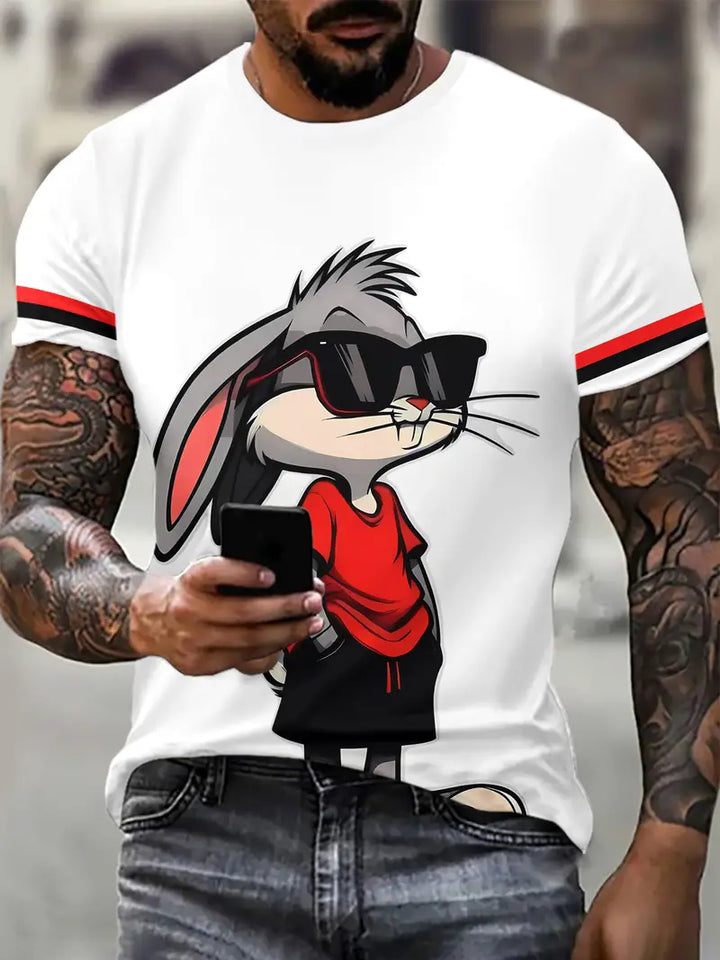 Unisex Cool Rabbit Print 3D Digital Print T-Shirt, Summer Fashion Casual Breathable