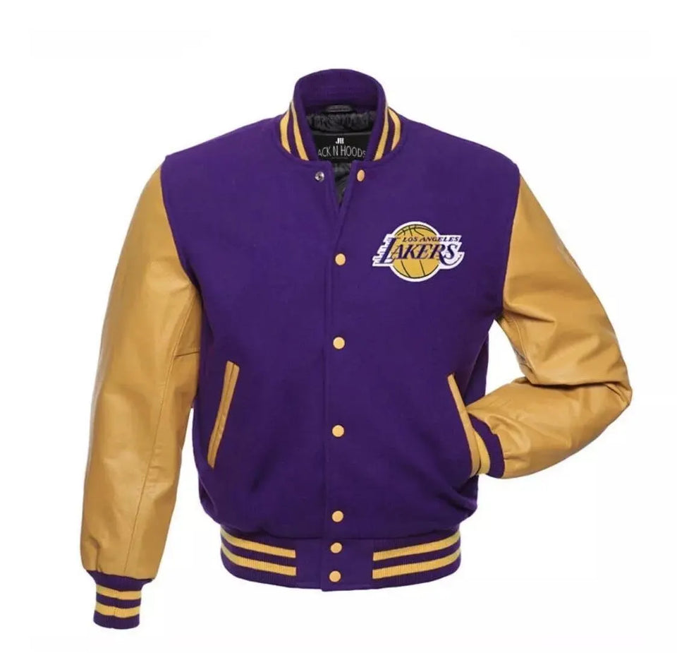 Los Angeles Lakers Base ball Varsity Jacket with Leather Sleeves