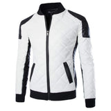 Men's Two Tone Quilted Leather Jacket  Fashion Stand Collar Rider Jacket
