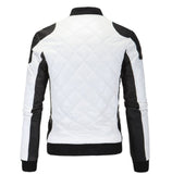 Men's Two Tone Quilted Leather Jacket  Fashion Stand Collar Rider Jacket