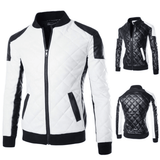 Men's Two Tone Quilted Leather Jacket  Fashion Stand Collar Rider Jacket